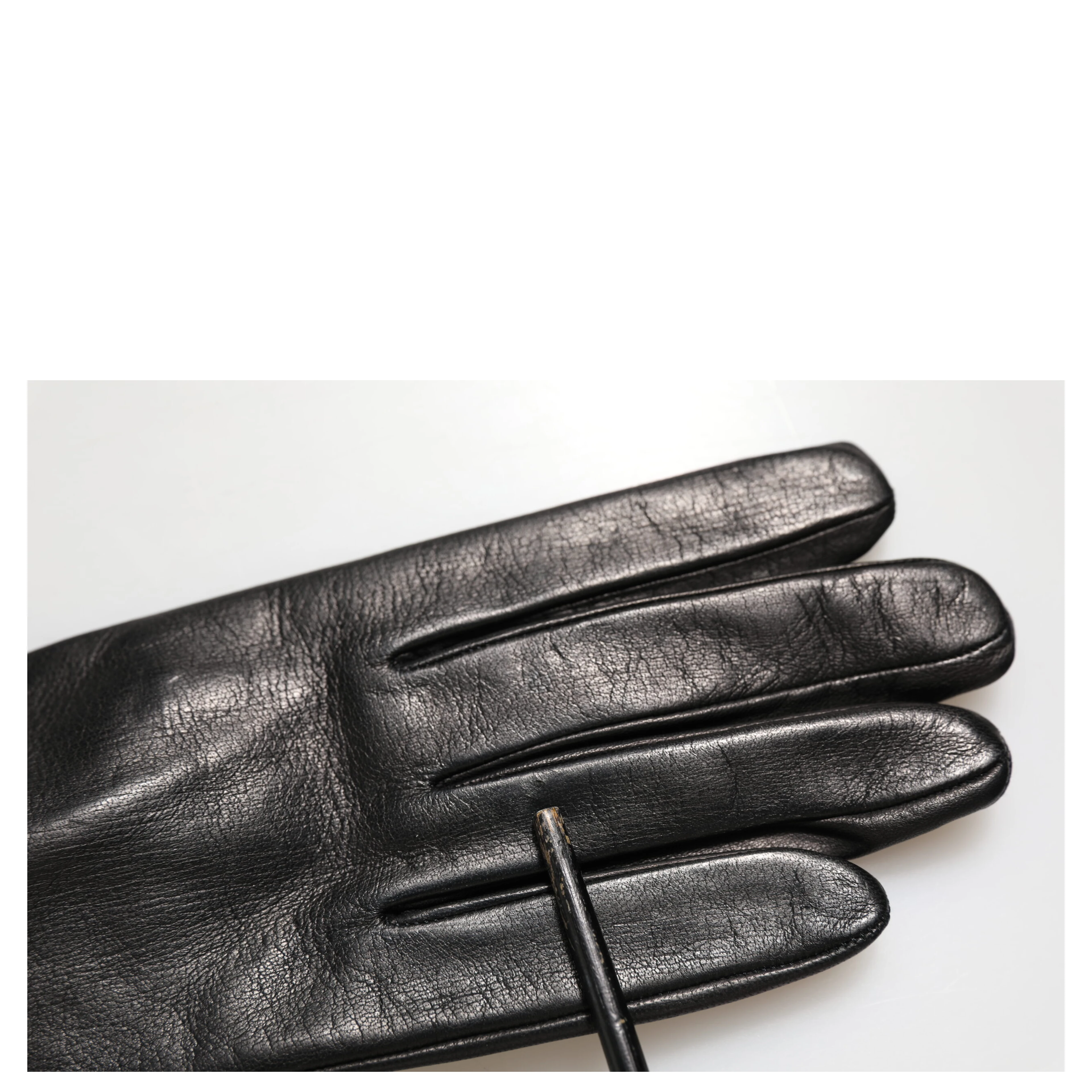 Black Leather Embellished Long Mitten Gloves