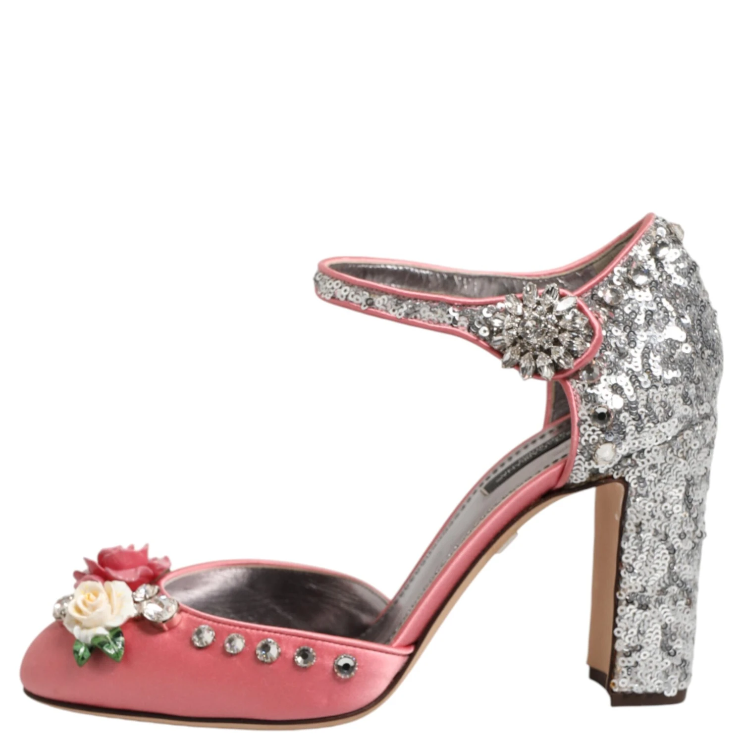 Pink Sequined Ankle Strap Sandals Shoes
