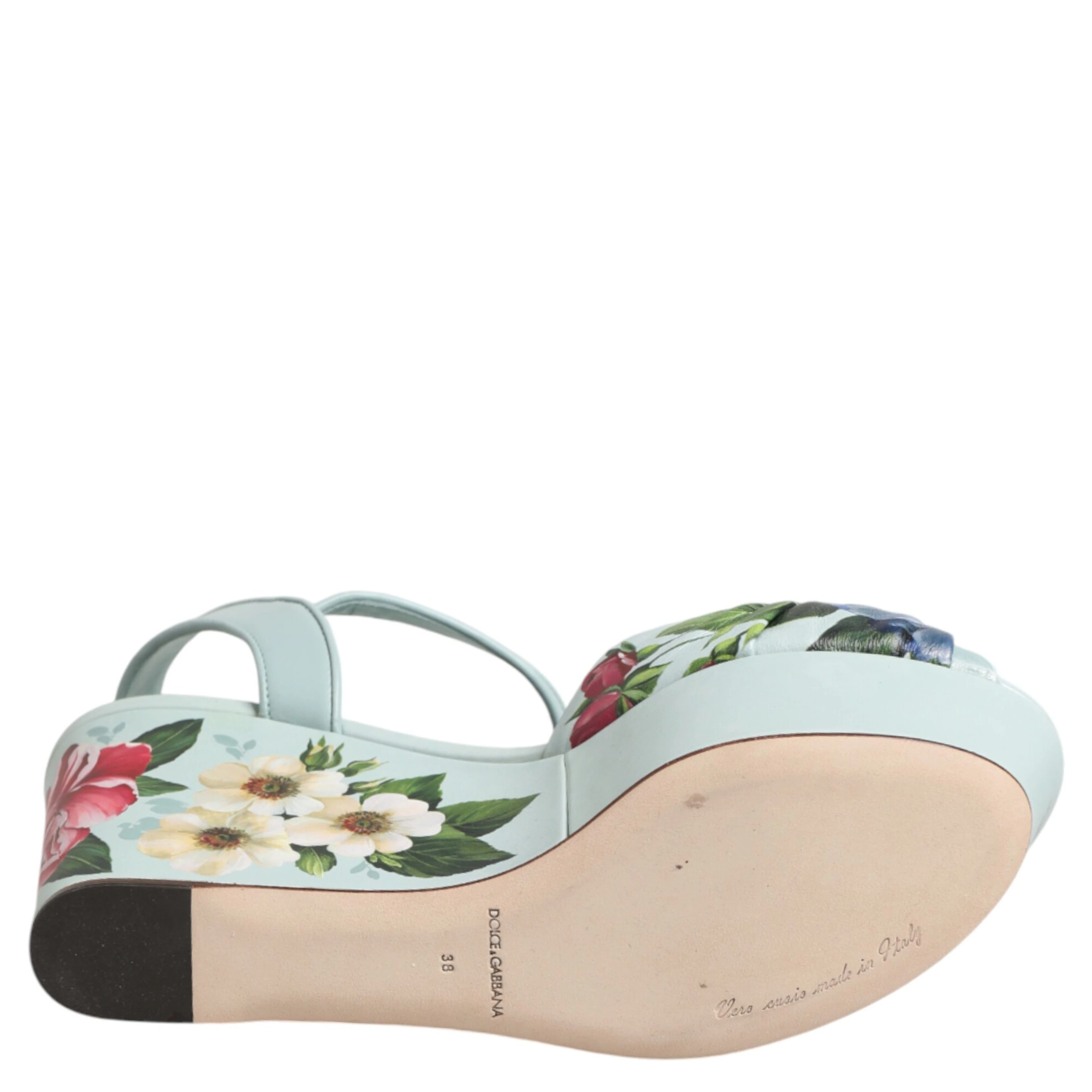 Green Floral Ankle Strap Wedge Sandals Shoes