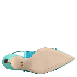 Blue Leather Mesh Heels Slingback Shoes