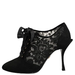 Black Floral High Heels LACE-UPS Pumps Shoes