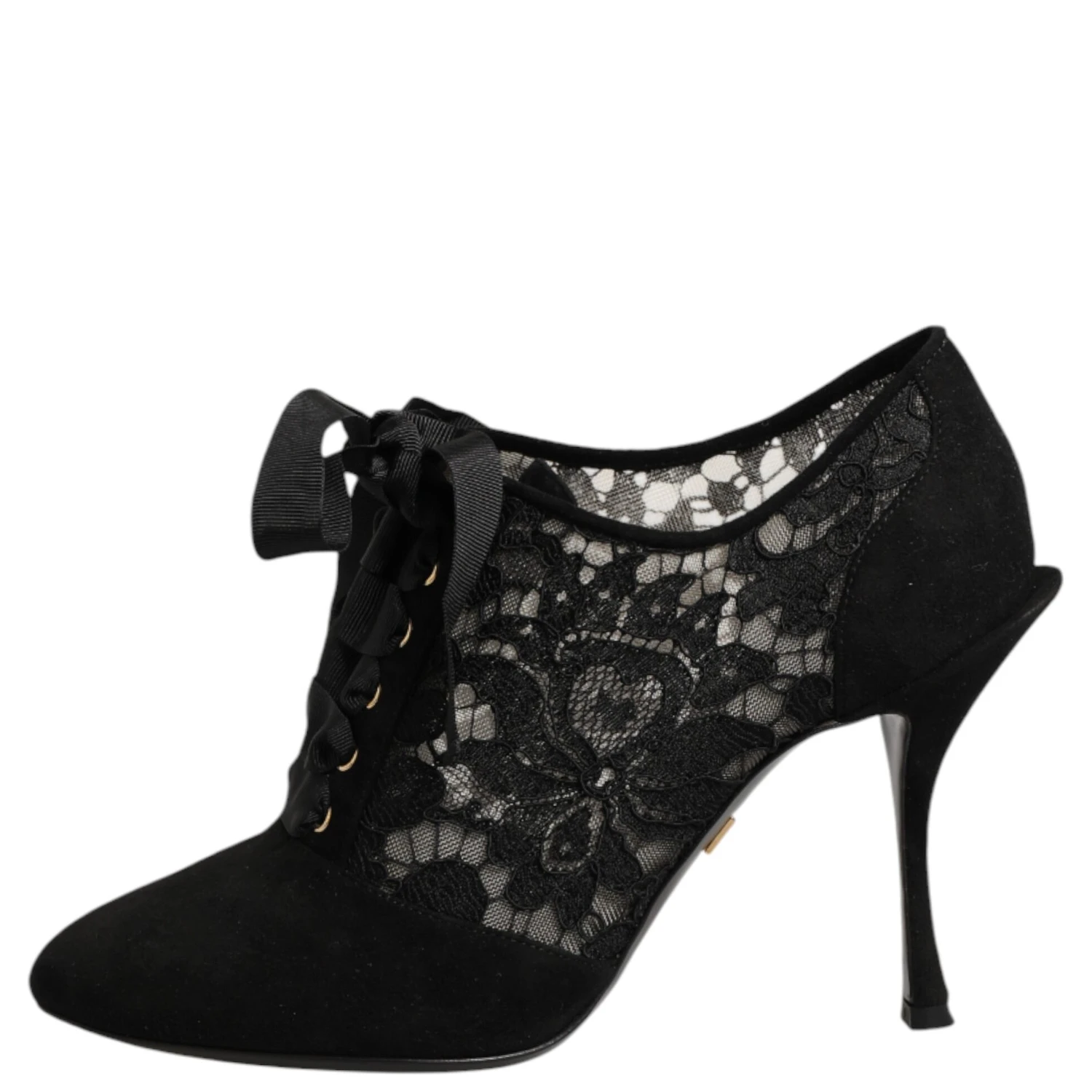 Black Floral High Heels LACE-UPS Pumps Shoes