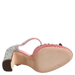 Pink Sequined Ankle Strap Sandals Shoes