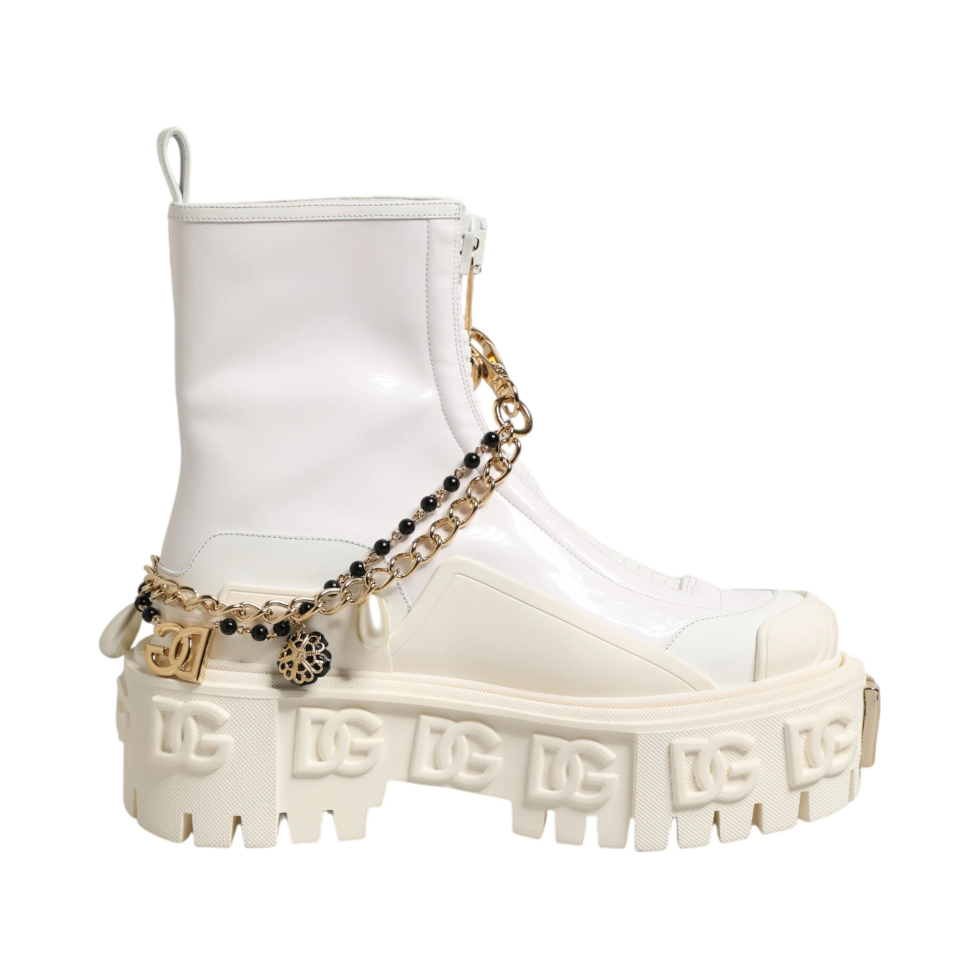 White Leather Rubber Logo Ankle Boots Shoes