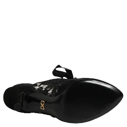 Black Floral High Heels LACE-UPS Pumps Shoes