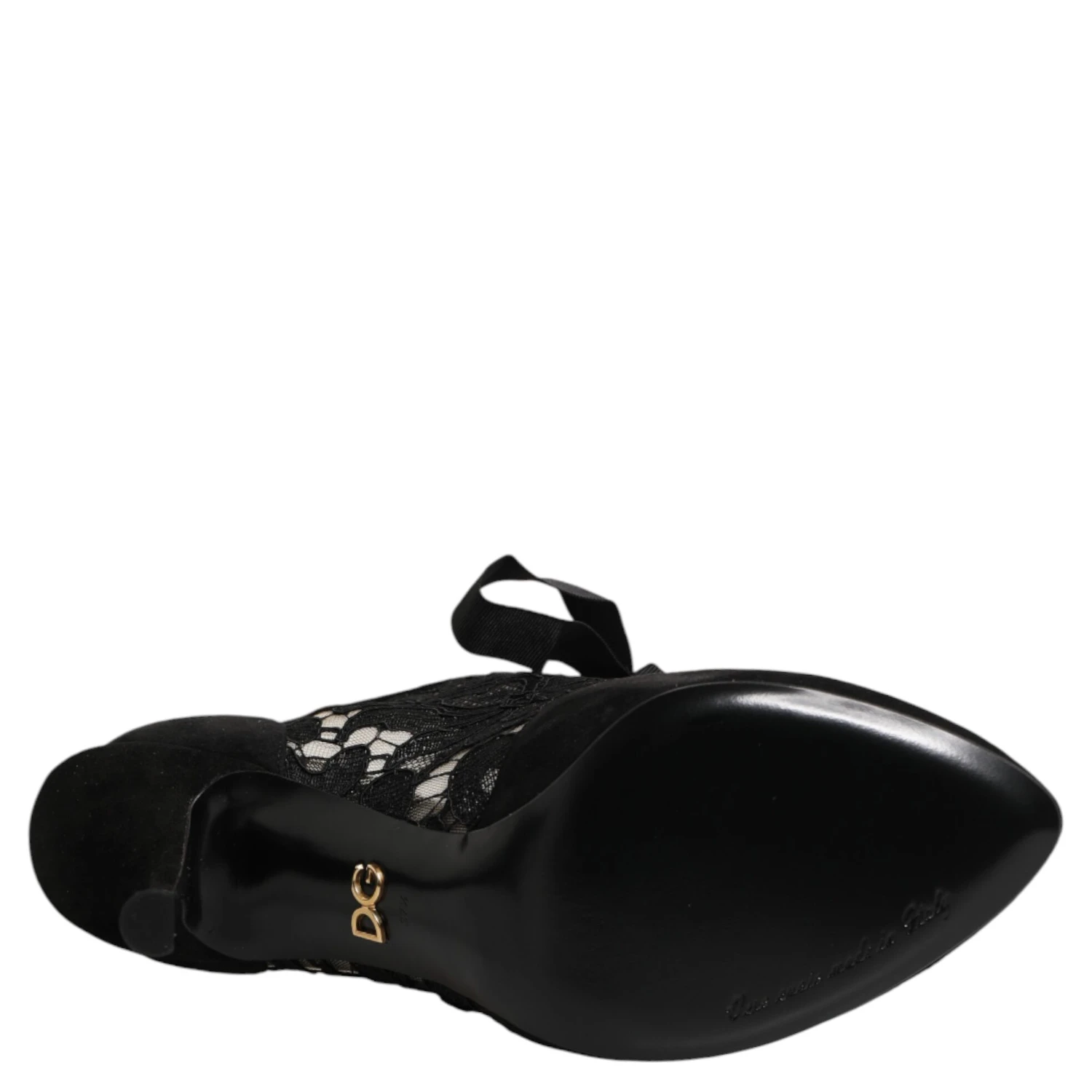 Black Floral High Heels LACE-UPS Pumps Shoes
