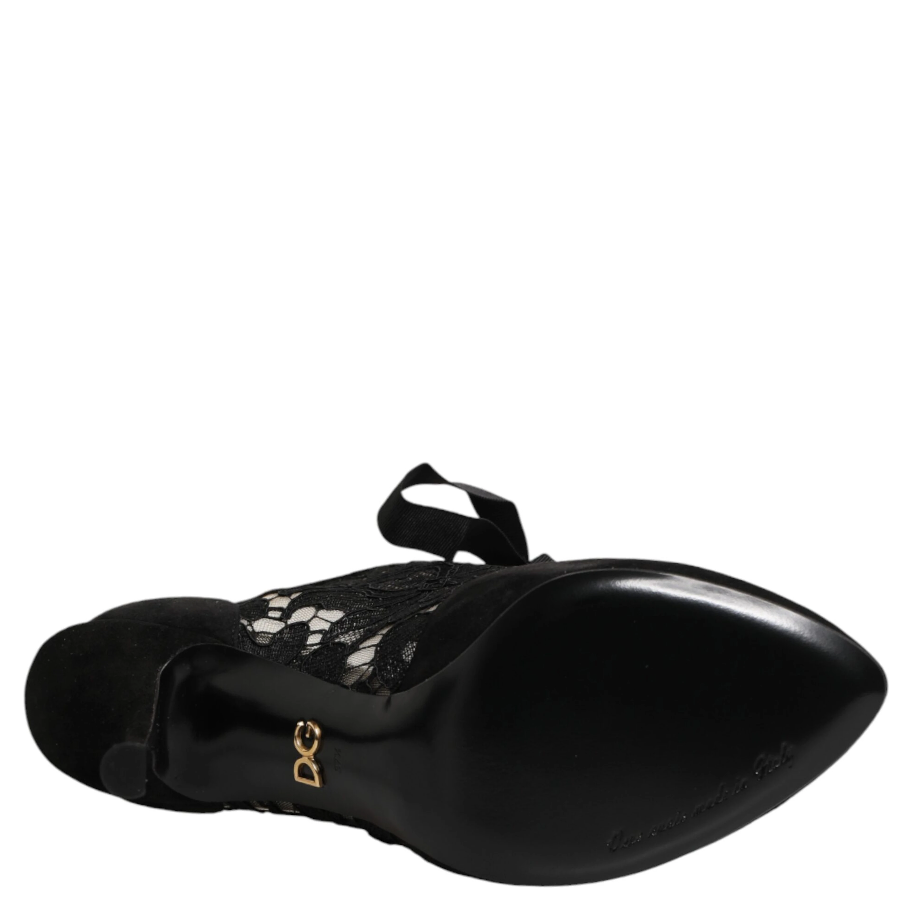 Black Floral High Heels LACE-UPS Pumps Shoes