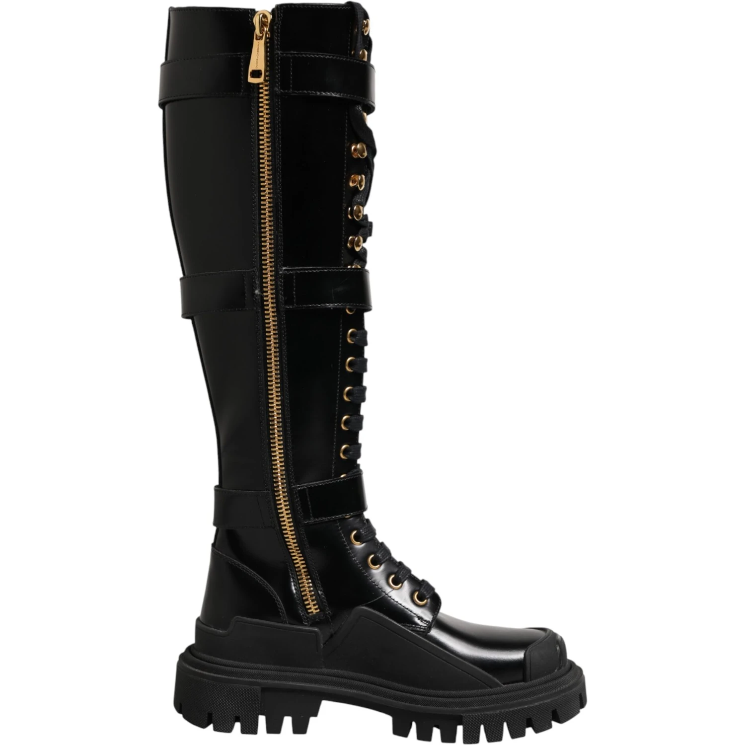 Black Buckle Embellished Knee High Boots Shoes