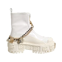 White Leather Rubber Logo Ankle Boots Shoes