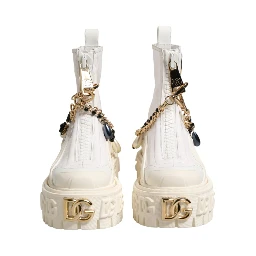 White Leather Rubber Logo Ankle Boots Shoes