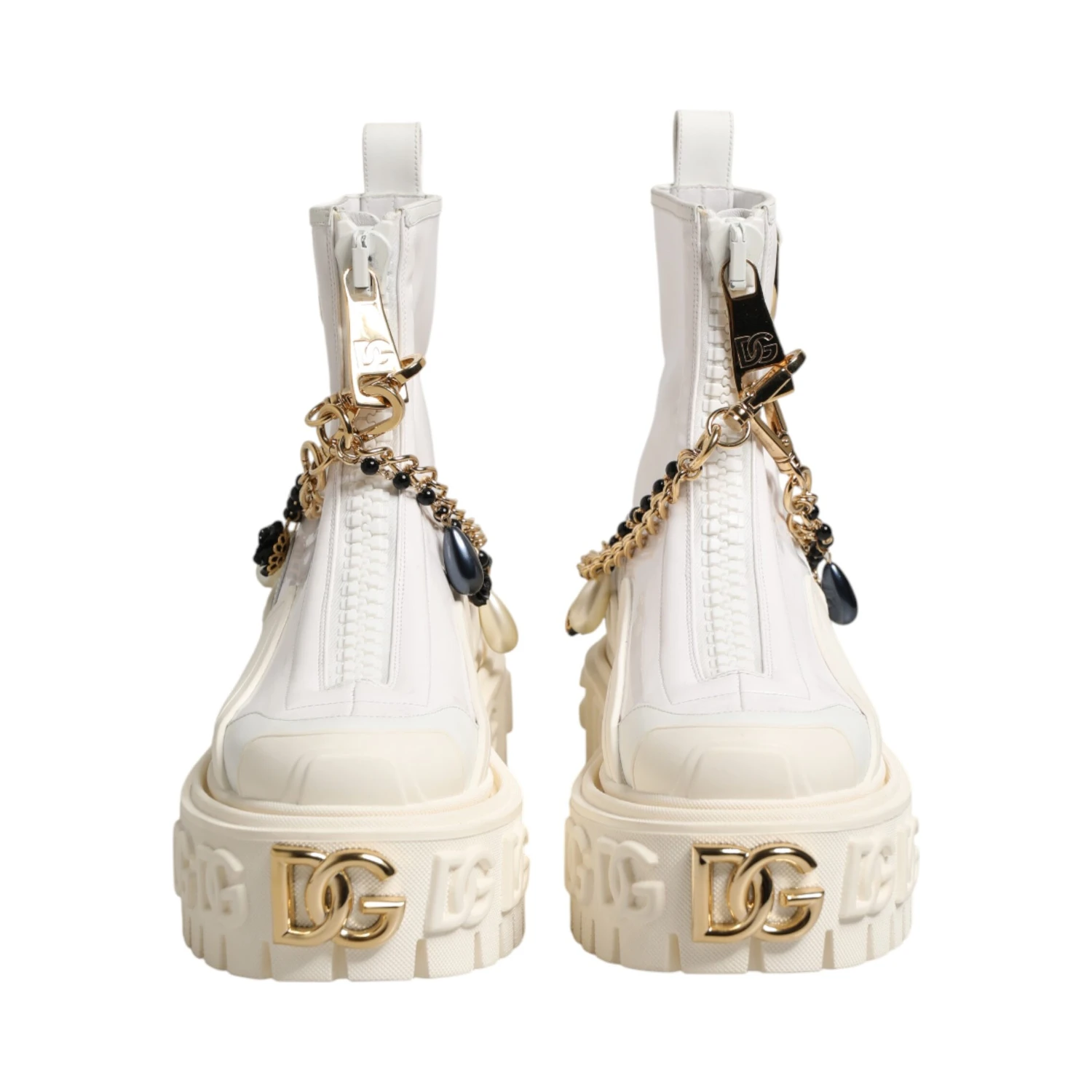 White Leather Rubber Logo Ankle Boots Shoes