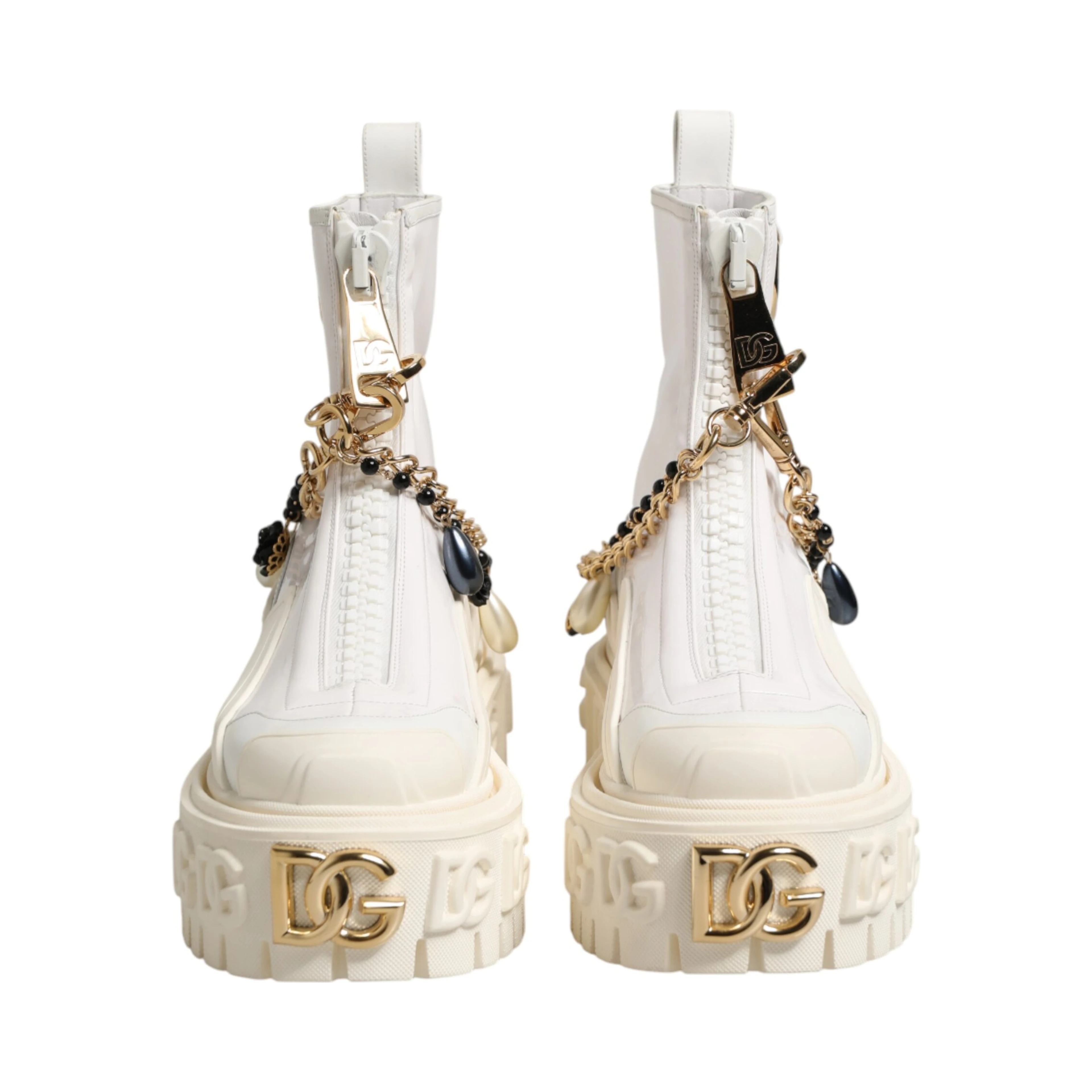 White Leather Rubber Logo Ankle Boots Shoes