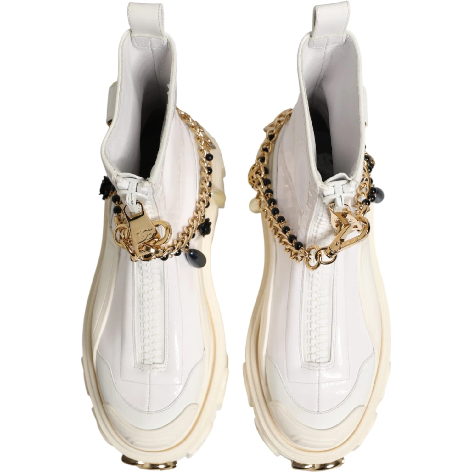 White Leather Rubber Logo Ankle Boots Shoes