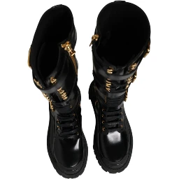 Black Buckle Embellished Knee High Boots Shoes