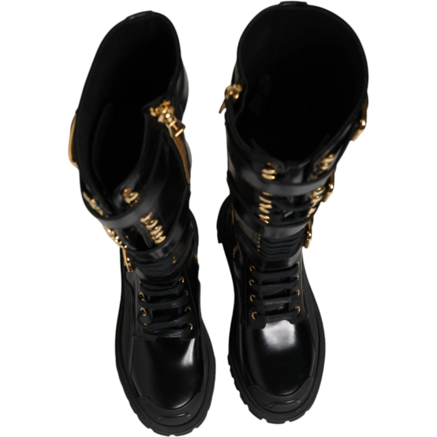 Black Buckle Embellished Knee High Boots Shoes