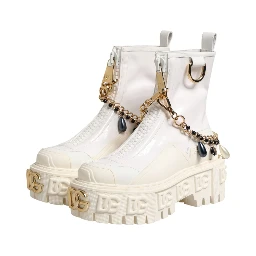 White Leather Rubber Logo Ankle Boots Shoes
