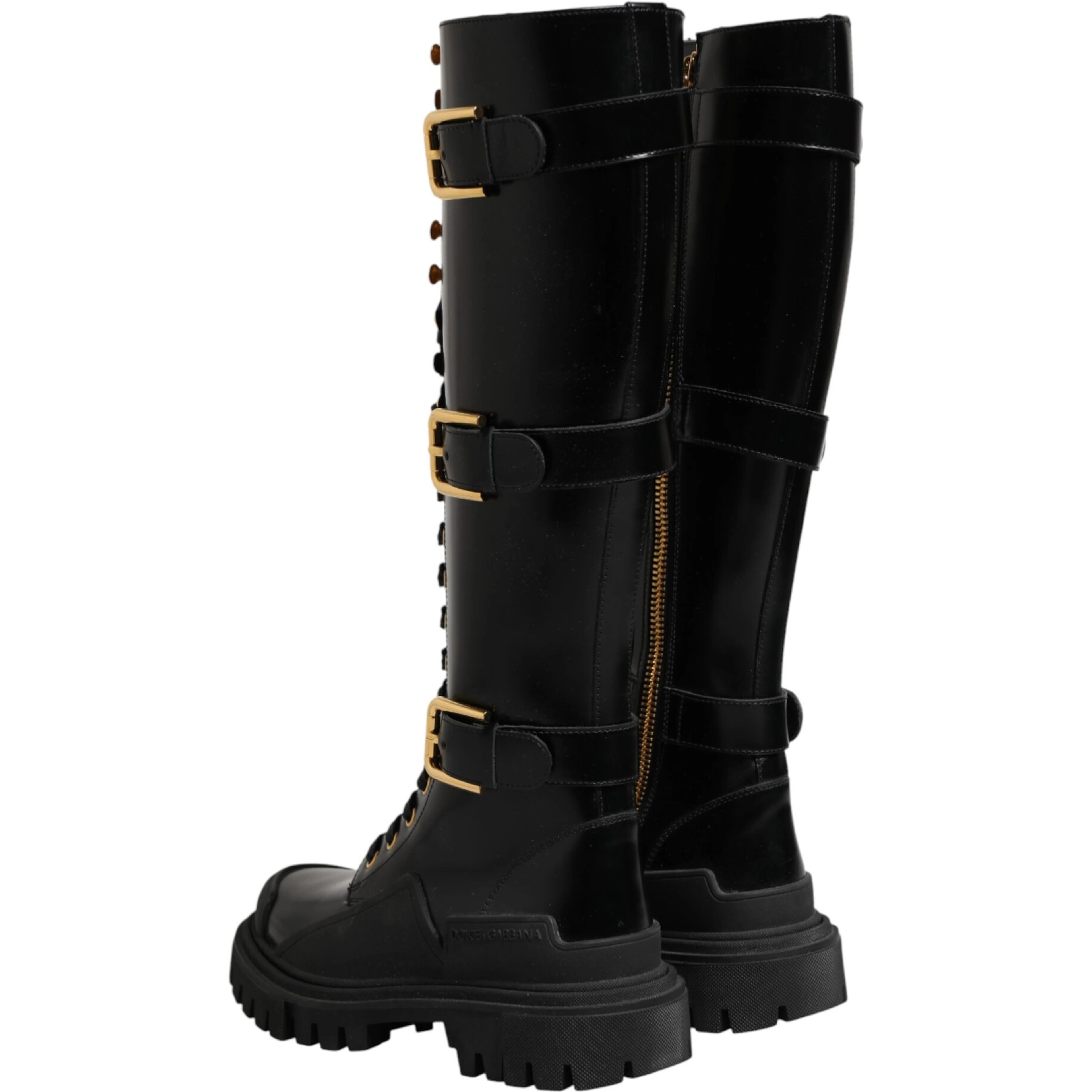 Black Buckle Embellished Knee High Boots Shoes