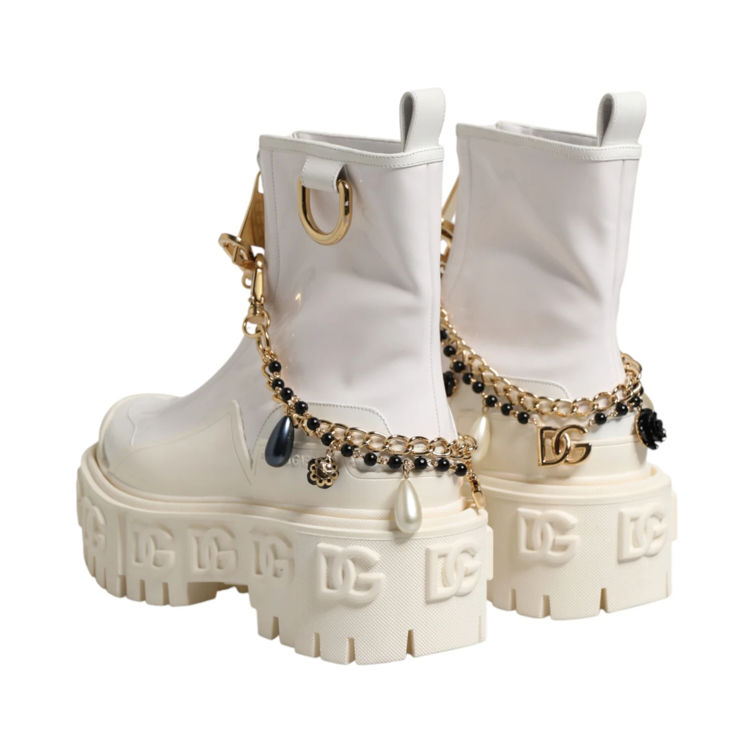 White Leather Rubber Logo Ankle Boots Shoes