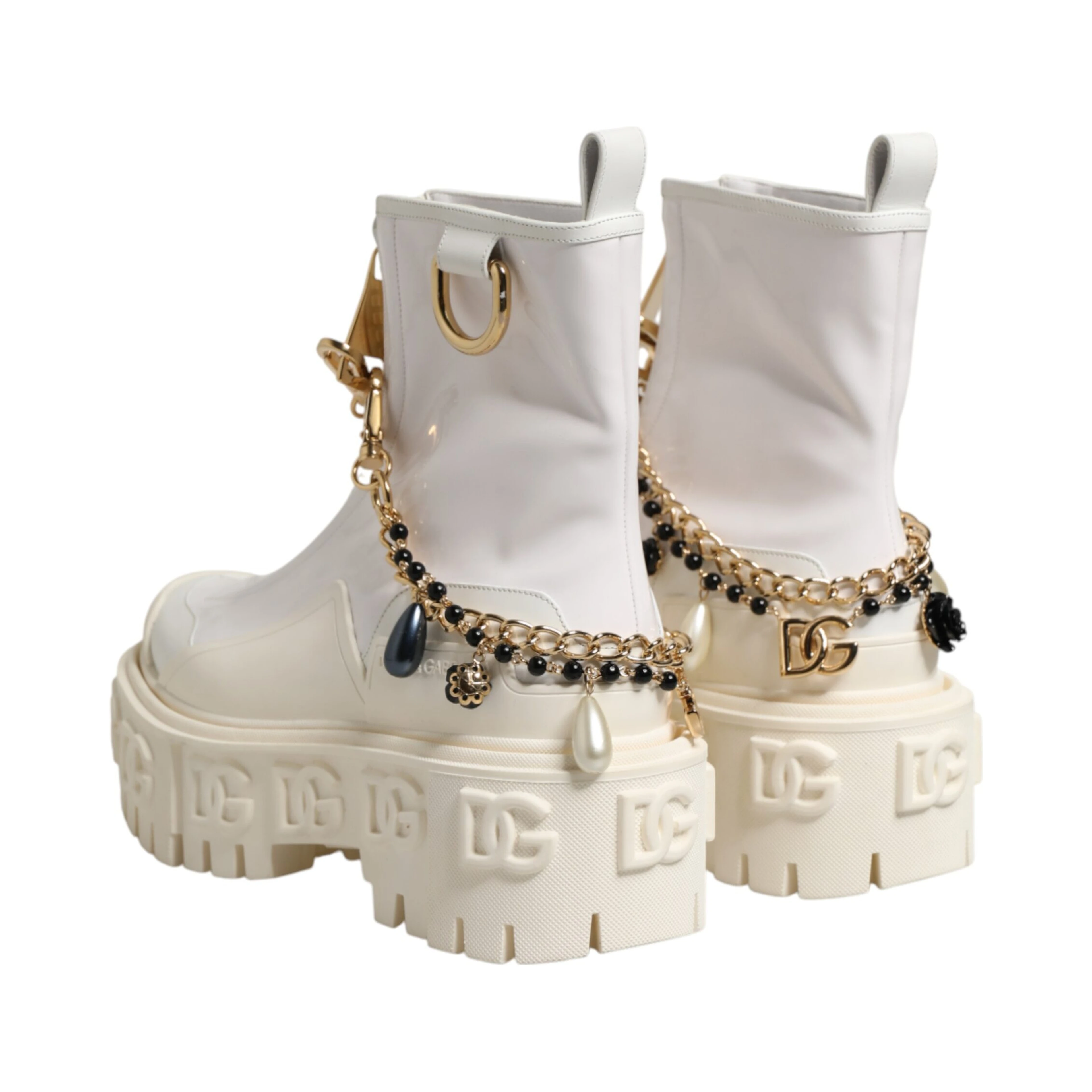 White Leather Rubber Logo Ankle Boots Shoes