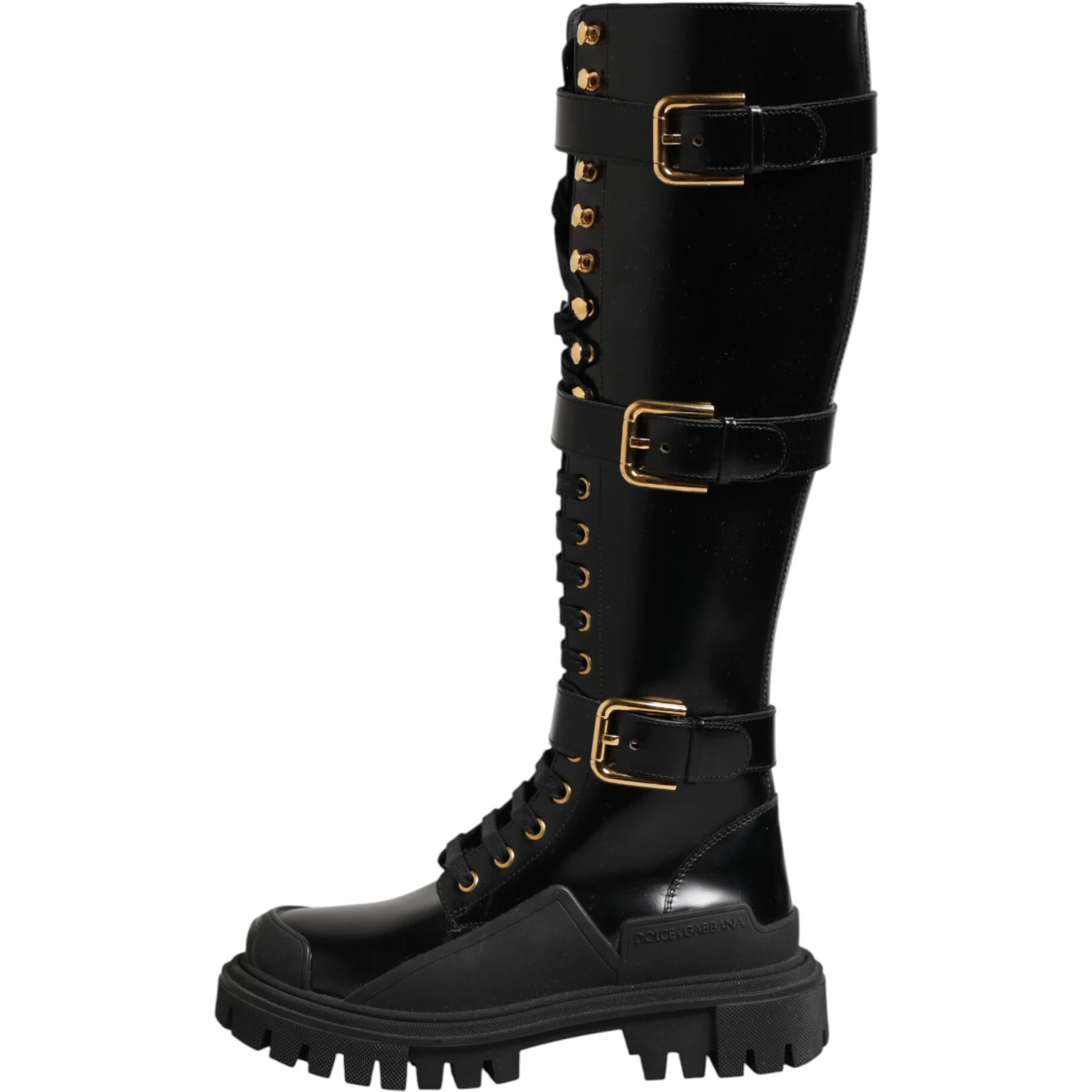 Black Buckle Embellished Knee High Boots Shoes
