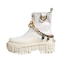 White Leather Rubber Logo Ankle Boots Shoes