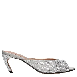 Gray Satin Stiletto Heel Sandals