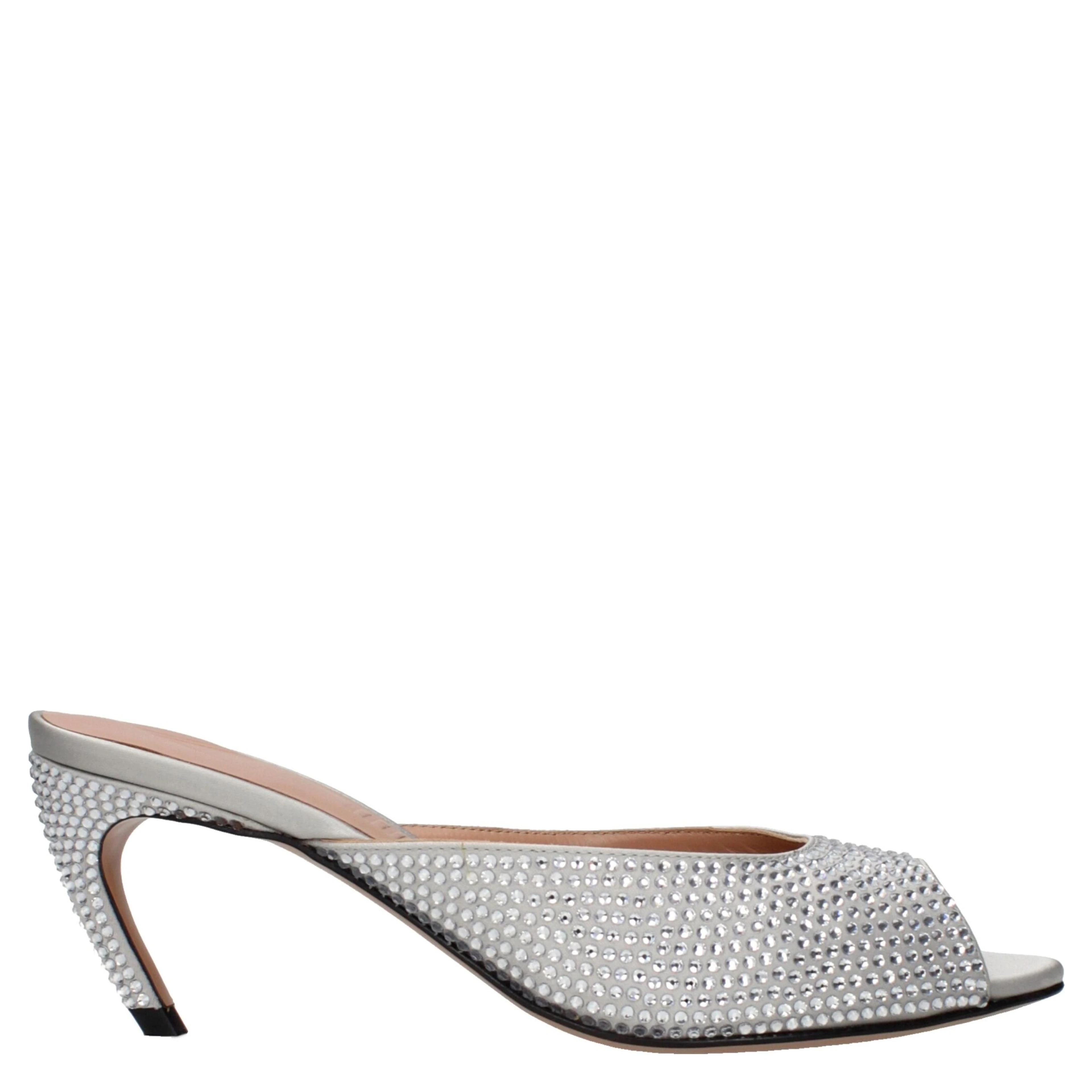 Gray Satin Stiletto Heel Sandals