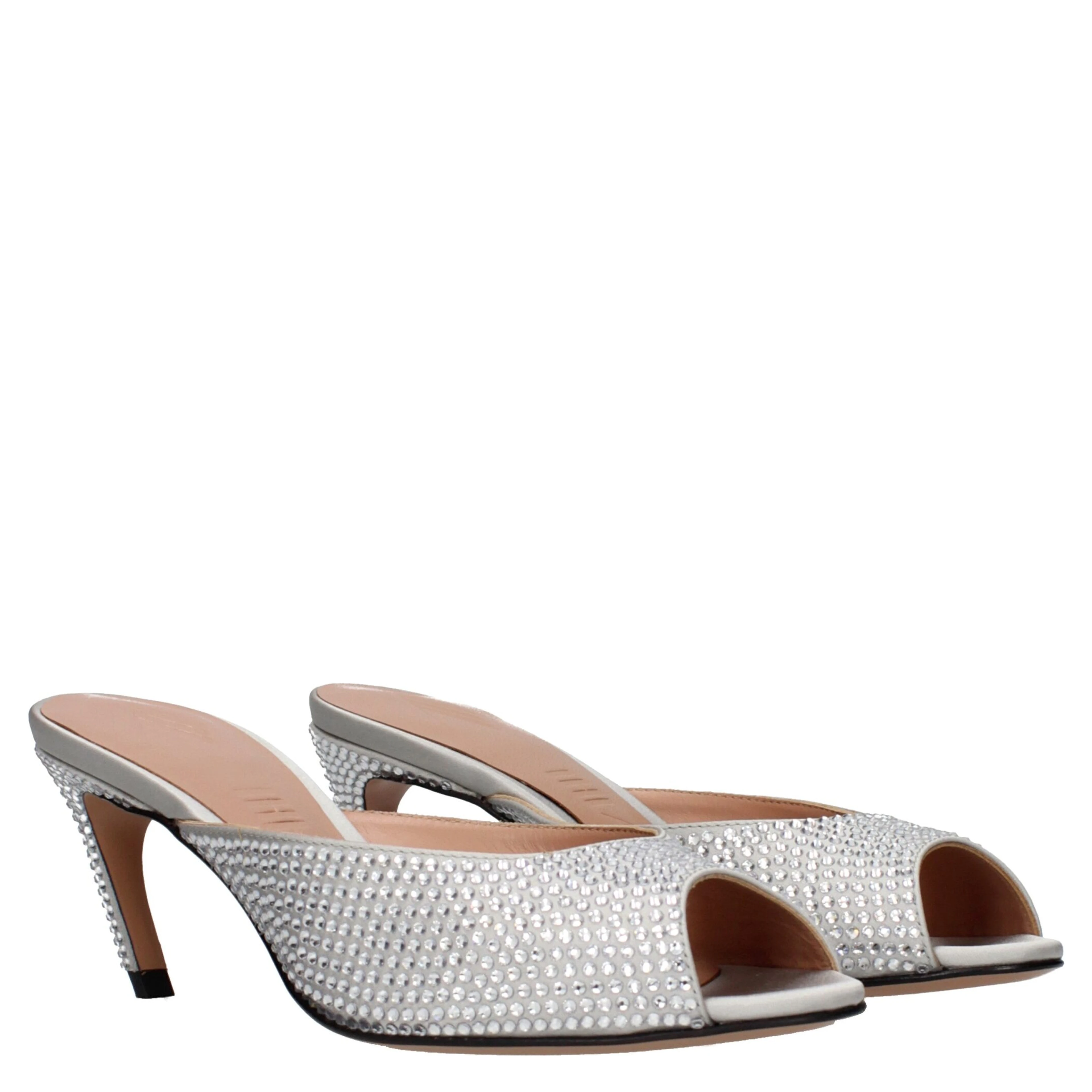 Gray Satin Stiletto Heel Sandals