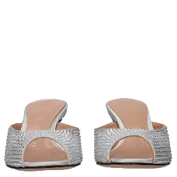 Gray Satin Stiletto Heel Sandals
