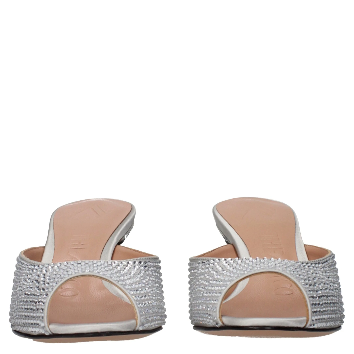 Gray Satin Stiletto Heel Sandals