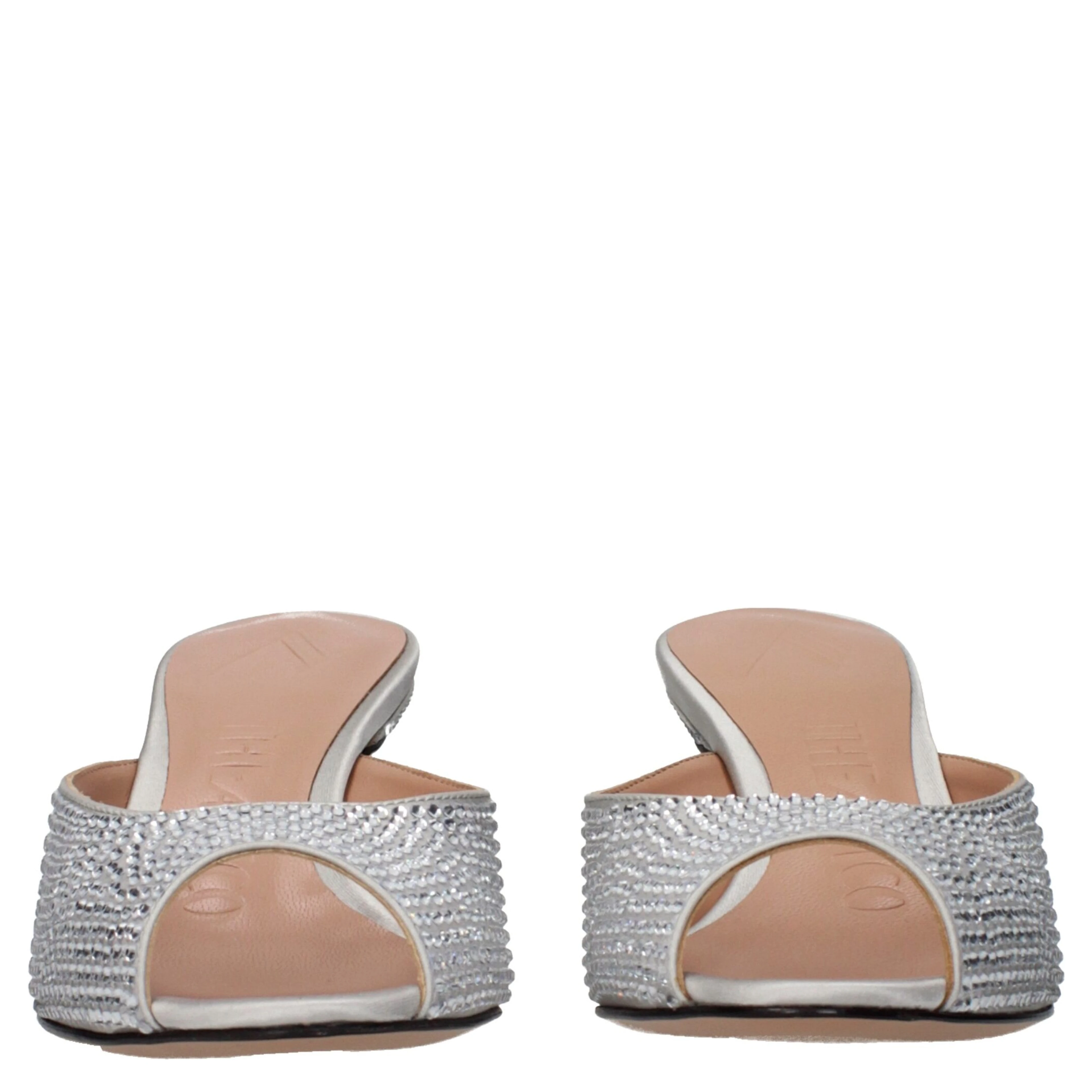 Gray Satin Stiletto Heel Sandals