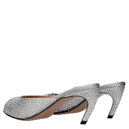 Gray Satin Stiletto Heel Sandals