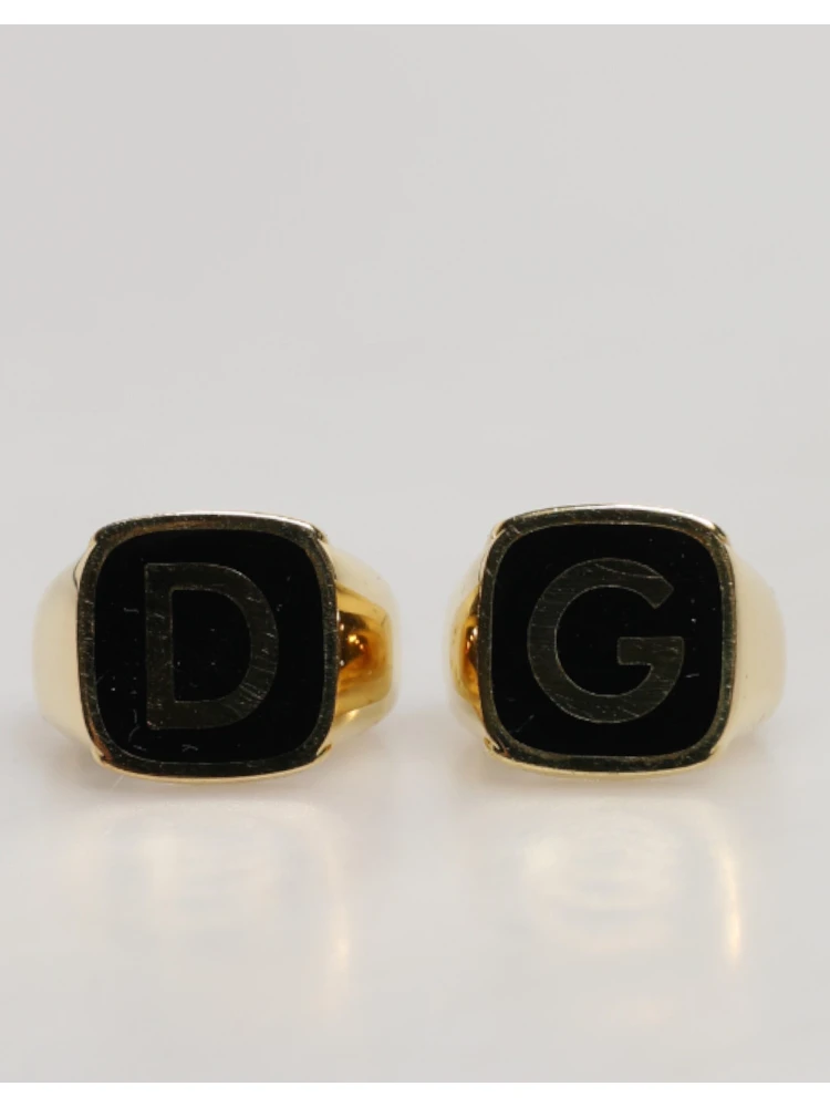 Gold-Tone Real Brass Black Enamel "DG" Adjustable Rings