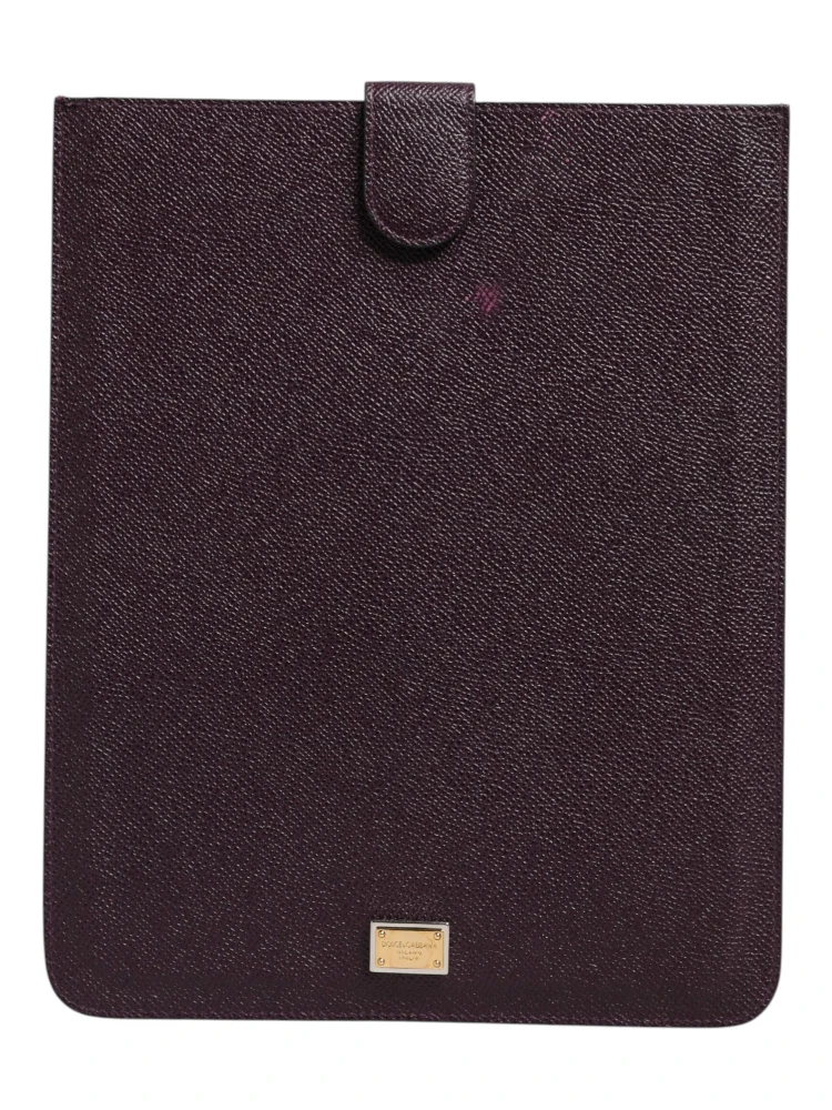 Dark Brown Leather Logo Plaque Cover Sleeve Tablet Case