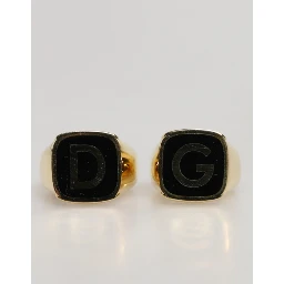 Gold-Tone Real Brass Black Enamel "DG" Adjustable Rings
