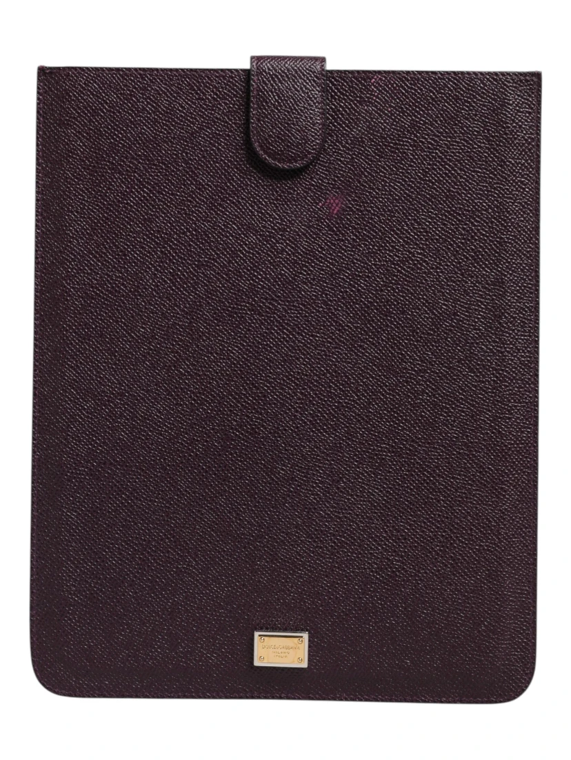 Dark Brown Leather Logo Plaque Cover Sleeve Tablet Case