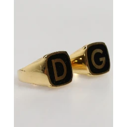 Gold-Tone Real Brass Black Enamel "DG" Adjustable Rings