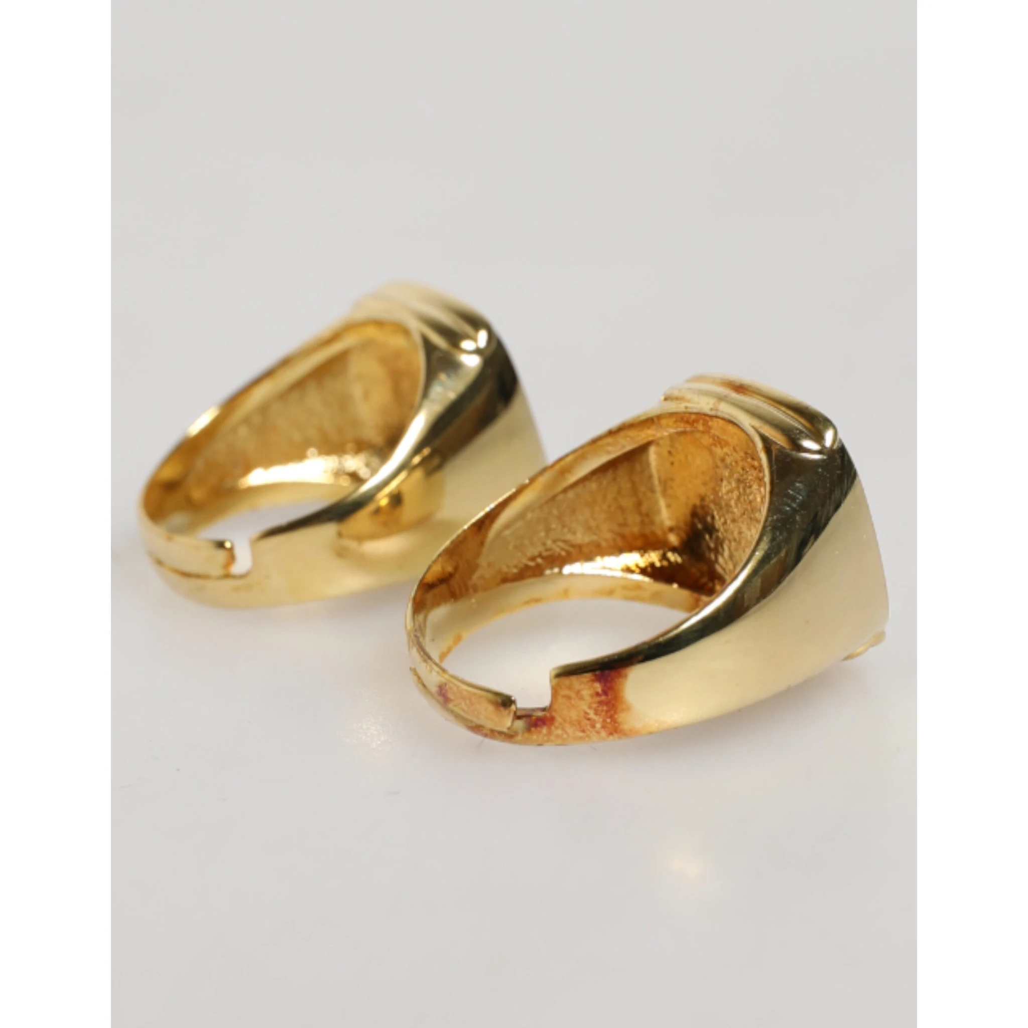 Gold-Tone Real Brass Black Enamel "DG" Adjustable Rings