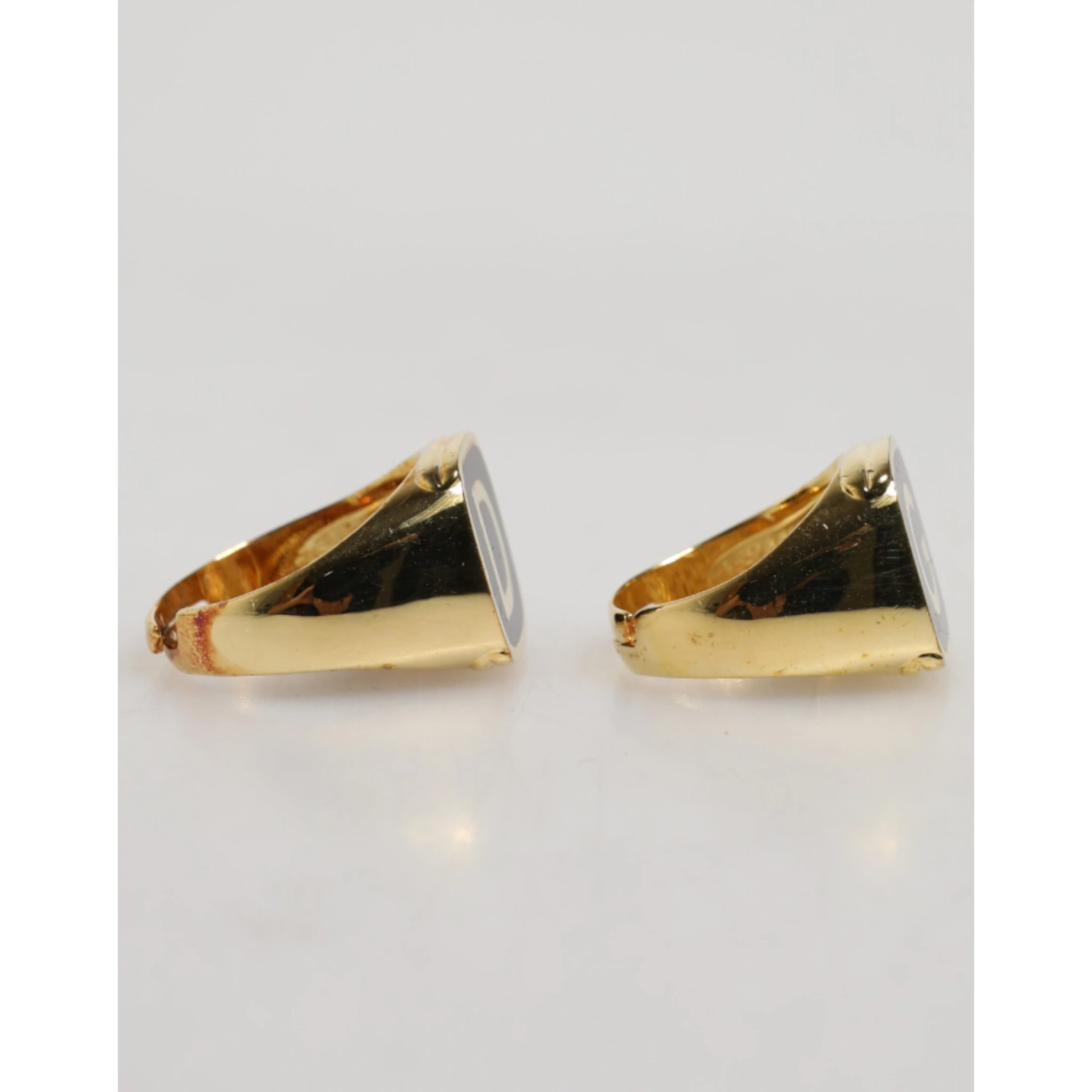 Gold-Tone Real Brass Black Enamel "DG" Adjustable Rings