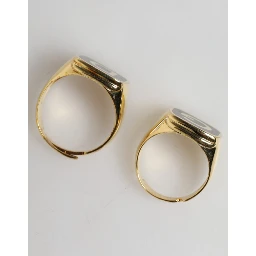 Gold-Tone Real Brass Black Enamel "DG" Adjustable Rings