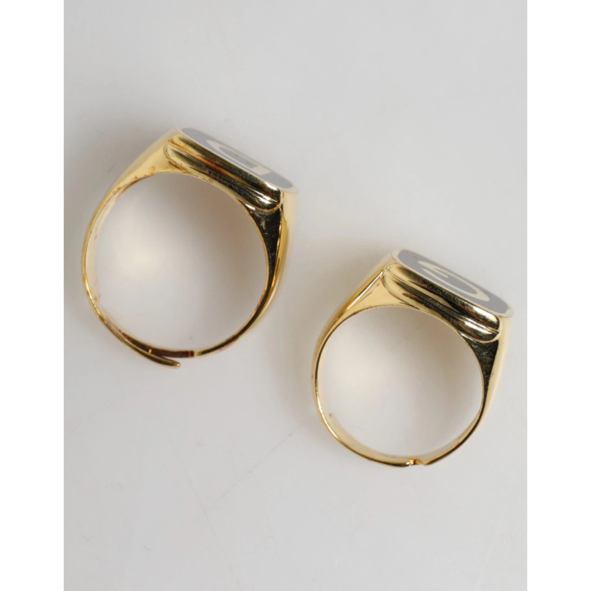 Gold-Tone Real Brass Black Enamel "DG" Adjustable Rings