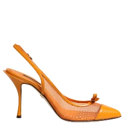 Orange Leather Mesh Heels Slingback  Shoes