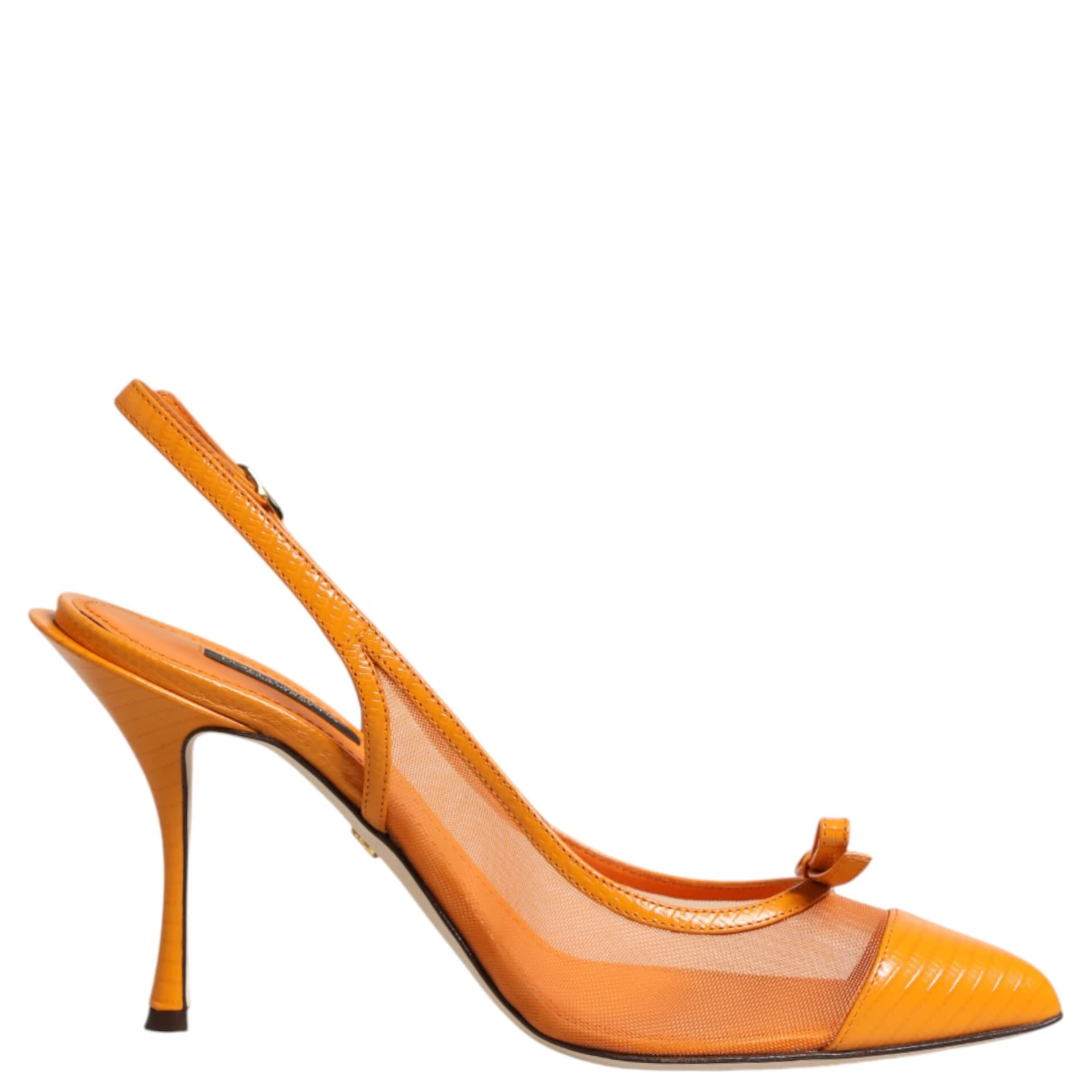 Orange Leather Mesh Heels Slingback Shoes