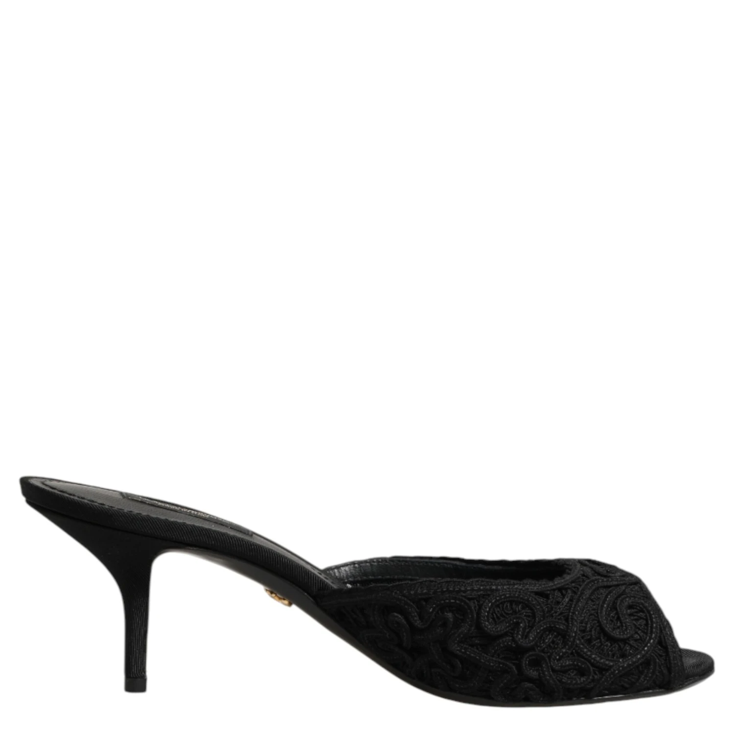 Black Embroidered Slip On Heels Slides Shoes