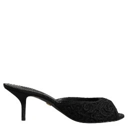 Black Embroidered Slip On Heels Slides Shoes