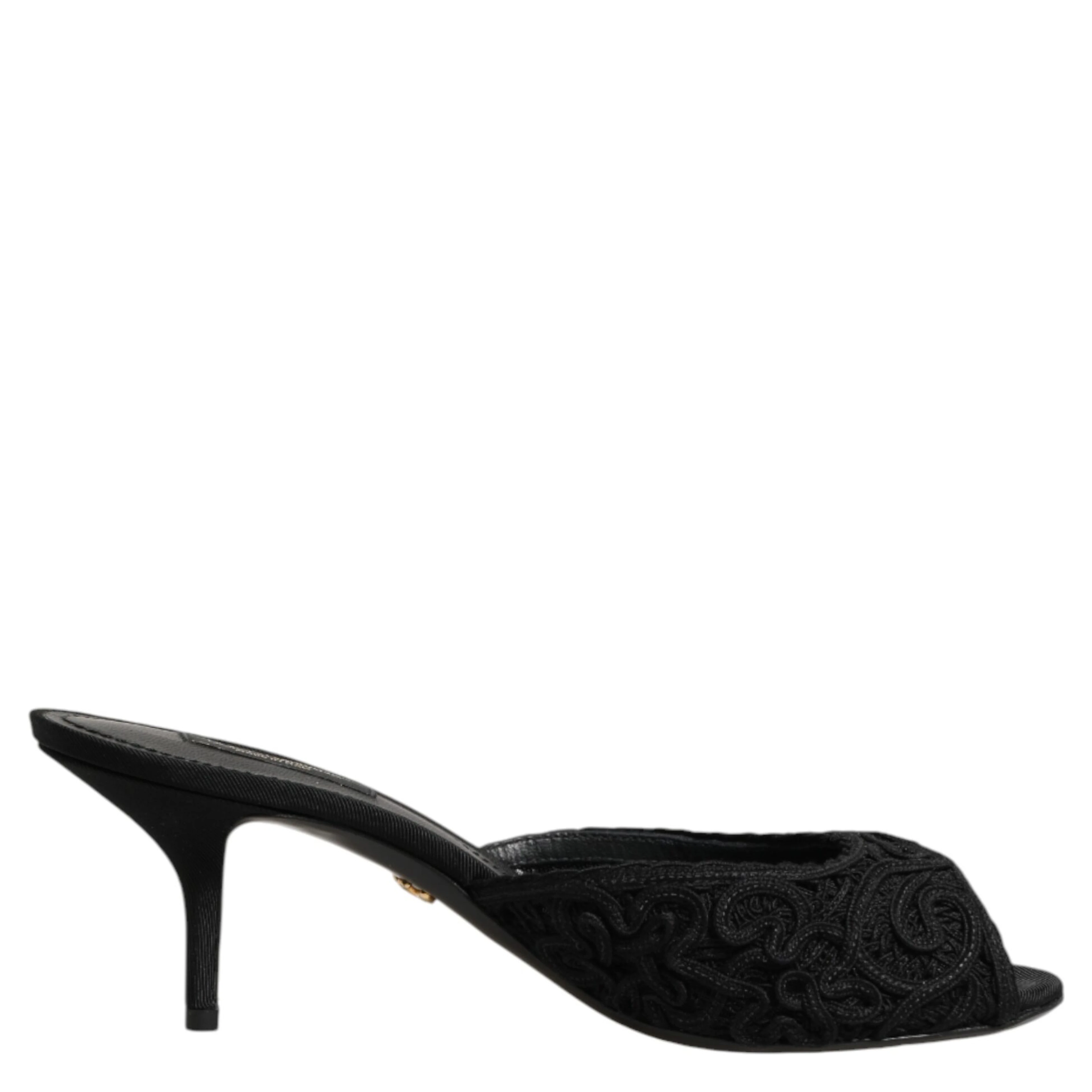 Black Embroidered Slip On Heels Slides Shoes