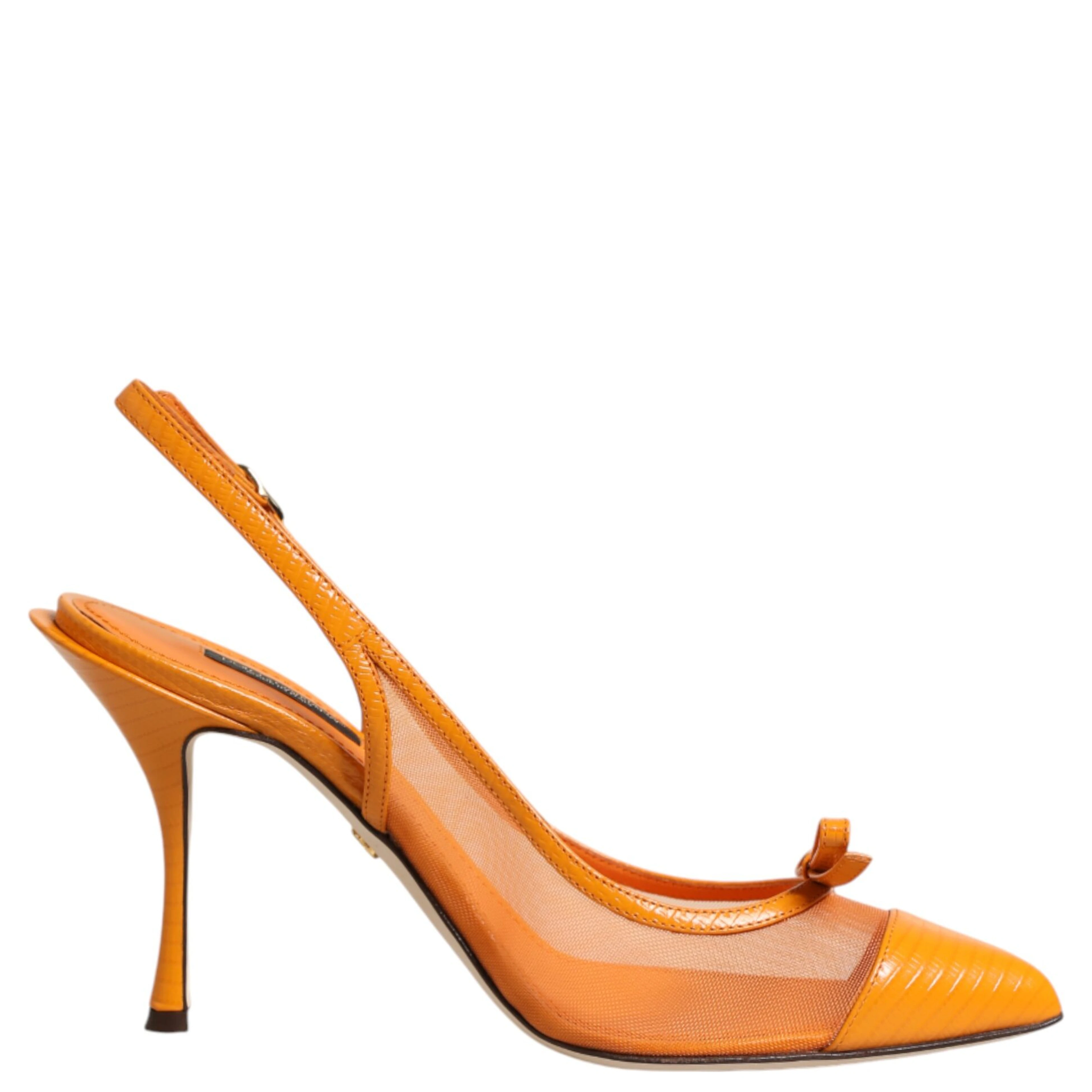 Orange Leather Mesh Heels Slingback Shoes