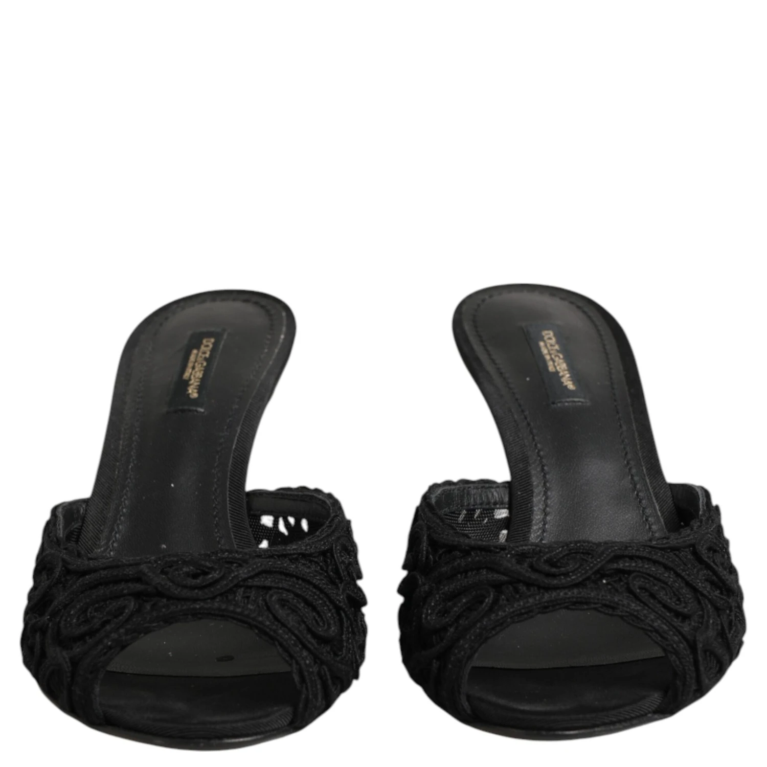 Black Embroidered Slip On Heels Slides Shoes