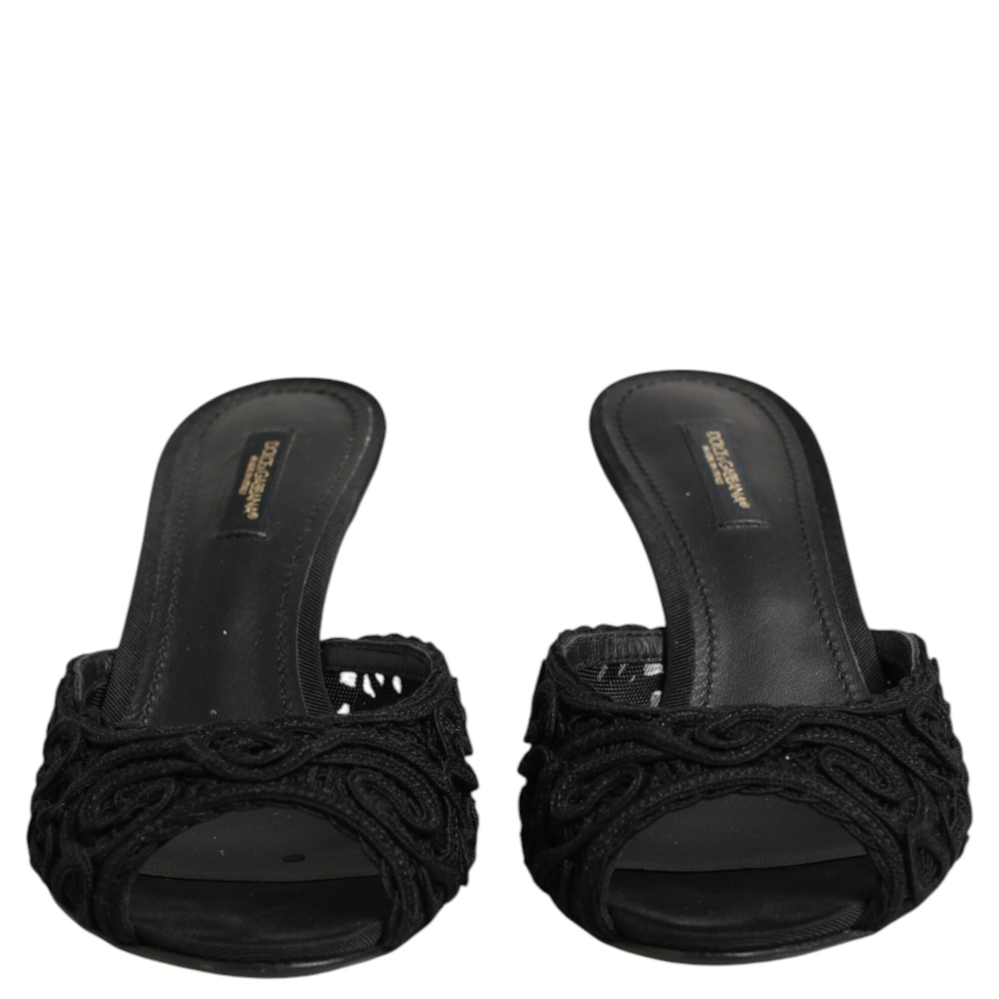 Black Embroidered Slip On Heels Slides Shoes