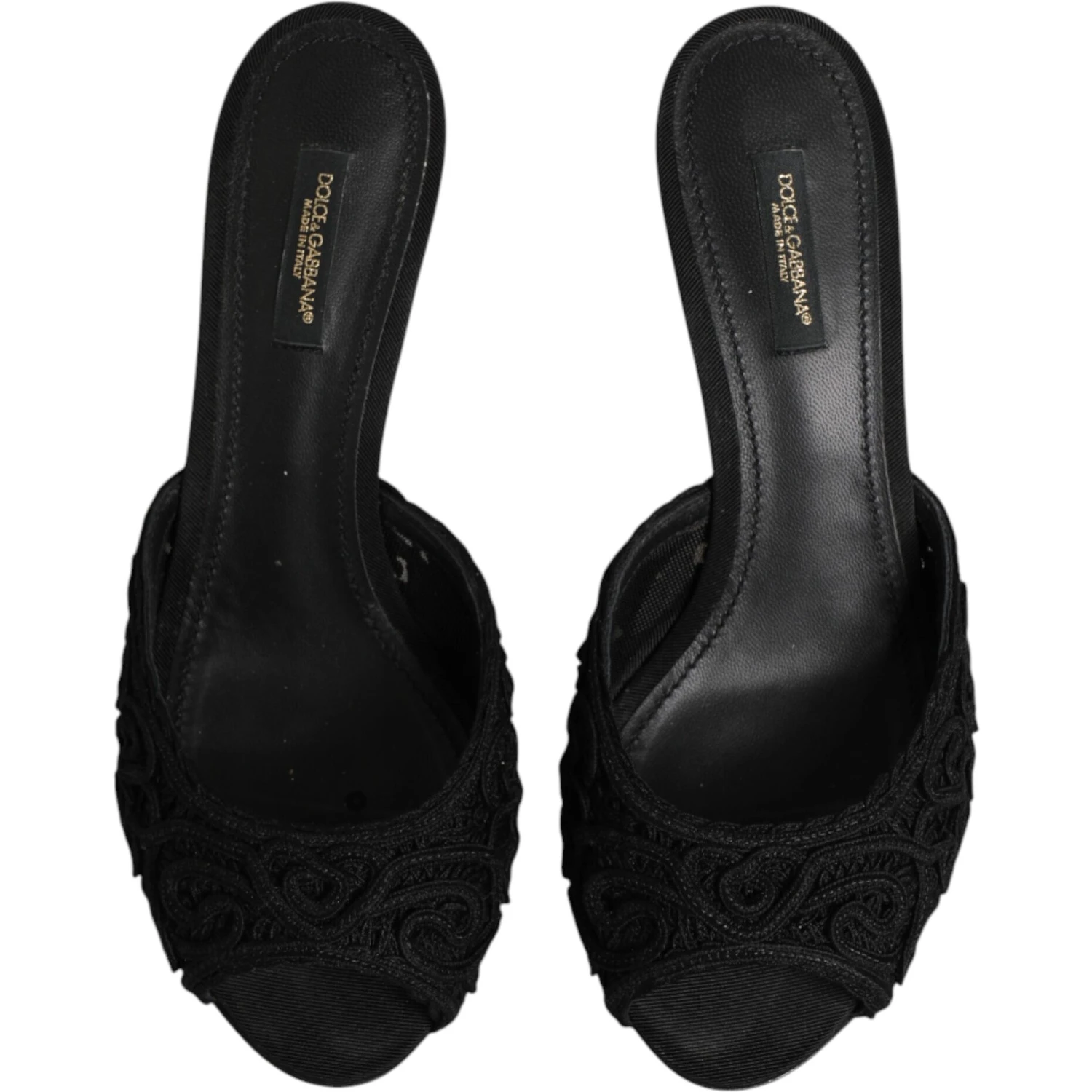 Black Embroidered Slip On Heels Slides Shoes